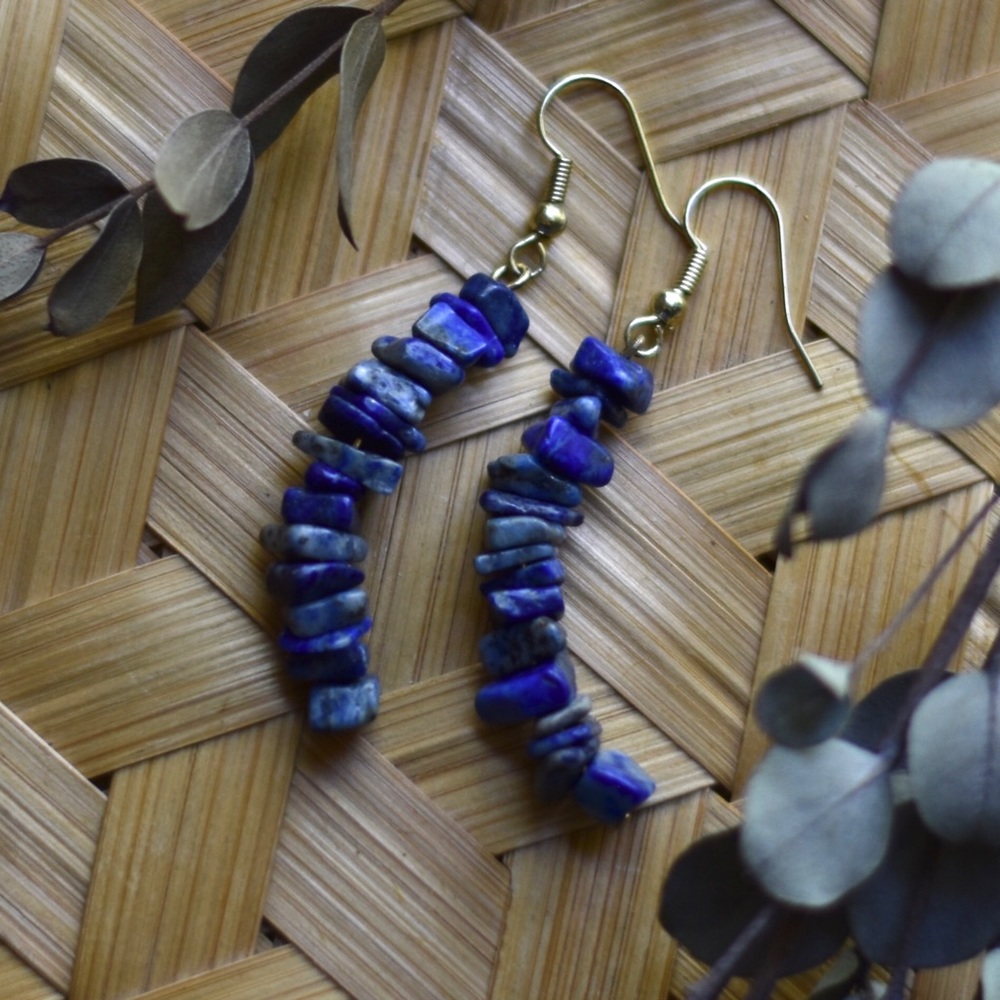 Blue Stacked Stone Earrings